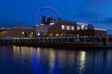 Gece şehirde dönme dolap