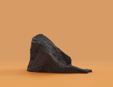 Ürün alanı için sarı arkaplanda bulunan izole koyu kayalar, 3d oluşturma, boş alan