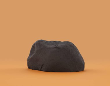 Ürün alanı için sarı arkaplanda bulunan izole koyu kayalar, 3d oluşturma, boş alan