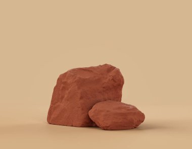 Fotokopi alanı ile ürün gösterimleri için düz bir arkaplan içinde tek renk kahverengi kayalar, 3d Renklendirme