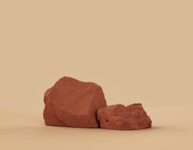 Fotokopi alanı ile ürün gösterimleri için düz bir arkaplan içinde tek renk kahverengi kayalar, 3d Renklendirme