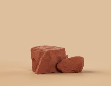 Fotokopi alanı ile ürün gösterimleri için düz bir arkaplan içinde tek renk kahverengi kayalar, 3d Renklendirme