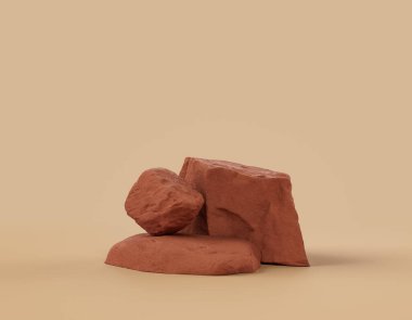 Fotokopi alanı ile ürün gösterimleri için düz bir arkaplan içinde tek renk kahverengi kayalar, 3d Renklendirme
