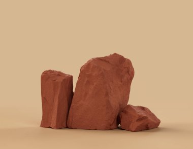 Fotokopi alanı ile ürün gösterimleri için düz bir arkaplan içinde tek renk kahverengi kayalar, 3d Renklendirme