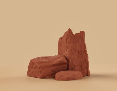 Fotokopi alanı ile ürün gösterimleri için düz bir arkaplan içinde tek renk kahverengi kayalar, 3d Renklendirme