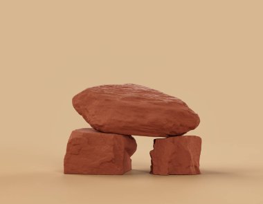 Fotokopi alanı ile ürün gösterimleri için düz bir arkaplan içinde tek renk kahverengi kayalar, 3d Renklendirme