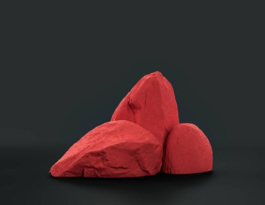 Fotokopi alanı olan ürün gösterimleri için koyu arkaplan üzerinde kırmızı renk kayaları, 3d oluşturma, hiç kimse
