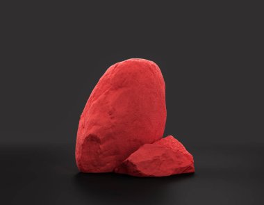 Fotokopi alanı olan ürün gösterimleri için koyu arkaplan üzerinde kırmızı renk kayaları, 3d oluşturma, hiç kimse