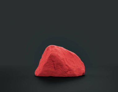 Fotokopi alanı olan ürün gösterimleri için koyu arkaplan üzerinde kırmızı renk kayaları, 3d oluşturma, hiç kimse