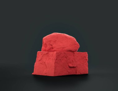 Fotokopi alanı olan ürün gösterimleri için koyu arkaplan üzerinde kırmızı renk kayaları, 3d oluşturma, hiç kimse