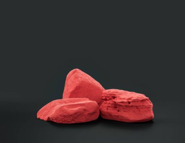 Fotokopi alanı olan ürün gösterimleri için koyu arkaplan üzerinde kırmızı renk kayaları, 3d oluşturma, hiç kimse