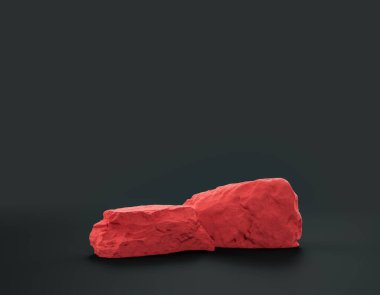 Fotokopi alanı olan ürün gösterimleri için koyu arkaplan üzerinde kırmızı renk kayaları, 3d oluşturma, hiç kimse