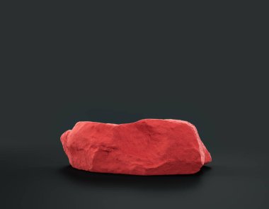 Fotokopi alanı olan ürün gösterimleri için koyu arkaplan üzerinde kırmızı renk kayaları, 3d oluşturma, hiç kimse