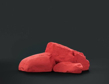 Fotokopi alanı olan ürün gösterimleri için koyu arkaplan üzerinde kırmızı renk kayaları, 3d oluşturma, hiç kimse