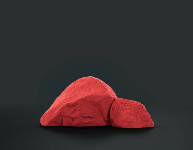 Fotokopi alanı olan ürün gösterimleri için koyu arkaplan üzerinde kırmızı renk kayaları, 3d oluşturma, hiç kimse