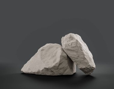 Fotokopi alanı, 3d Renklendirme, hiç kimse için ürünün gösterimi için düz gri arkaplan içerisindeki tek renk beyaz kayalar