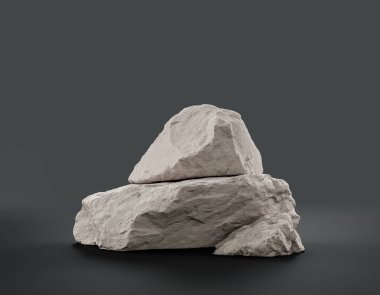 Fotokopi alanı, 3d Renklendirme, hiç kimse için ürünün gösterimi için düz gri arkaplan içerisindeki tek renk beyaz kayalar