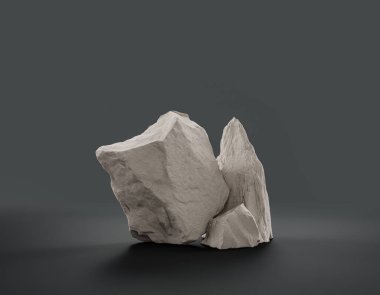 Fotokopi alanı, 3d Renklendirme, hiç kimse için ürünün gösterimi için düz gri arkaplan içerisindeki tek renk beyaz kayalar