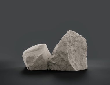 Fotokopi alanı, 3d Renklendirme, hiç kimse için ürünün gösterimi için düz gri arkaplan içerisindeki tek renk beyaz kayalar