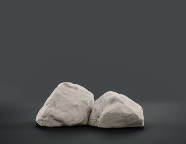 Fotokopi alanı, 3d Renklendirme, hiç kimse için ürünün gösterimi için düz gri arkaplan içerisindeki tek renk beyaz kayalar