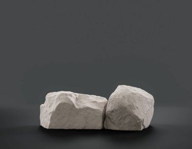 Fotokopi alanı, 3d Renklendirme, hiç kimse için ürünün gösterimi için düz gri arkaplan içerisindeki tek renk beyaz kayalar