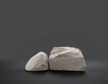 Fotokopi alanı, 3d Renklendirme, hiç kimse için ürünün gösterimi için düz gri arkaplan içerisindeki tek renk beyaz kayalar