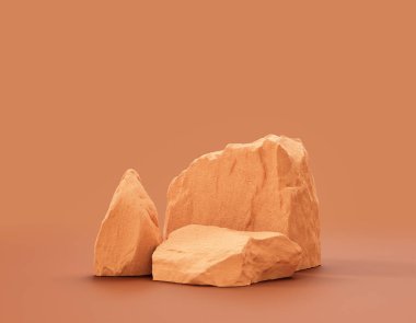 Düz sarı arkaplan içinde tek renk sarı kayalar ürün gösterimleri için kopya alanı, 3d oluşturma, hiç kimse