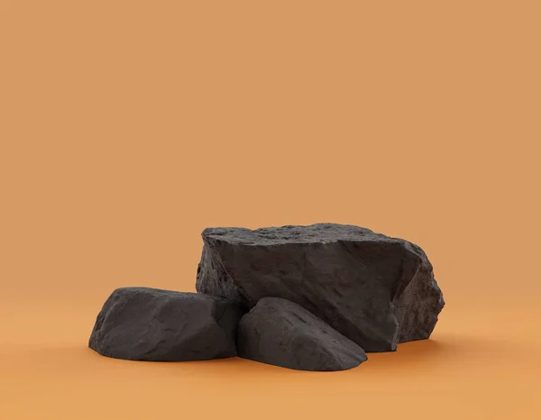 Rocas Oscuras Aisladas Fondo Amarillo Para Pantallas Productos Con Espacio —  Fotos de Stock