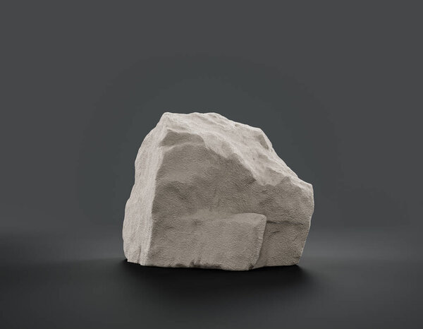 Single color white rocks in a flat grey color background for product displays with copy space, 3d Rendering,nobody