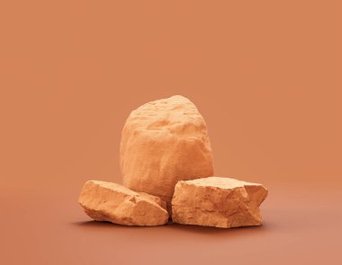 Düz sarı arkaplan içinde tek renk sarı kayalar ürün gösterimleri için kopya alanı, 3d oluşturma, hiç kimse