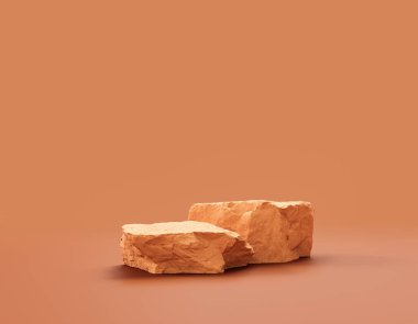 Düz sarı arkaplan içinde tek renk sarı kayalar ürün gösterimleri için kopya alanı, 3d oluşturma, hiç kimse