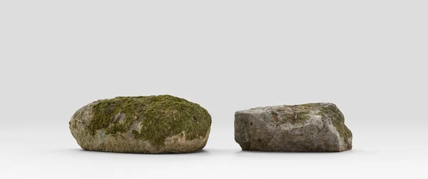 Dos Piezas Rocas Realistas Aisladas Fondo Blanco Renderizado Sin Personas — Foto de Stock