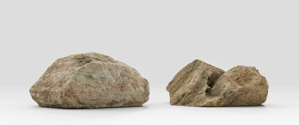 Dos Piezas Rocas Realistas Aisladas Fondo Blanco Renderizado Sin Personas — Foto de Stock