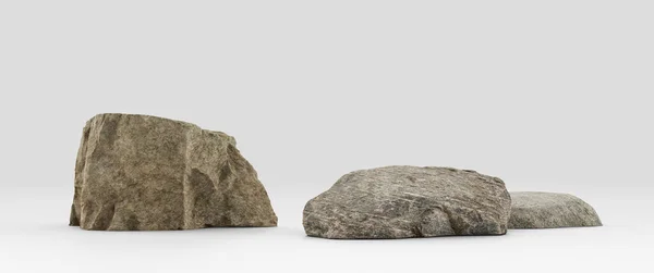 Dos Piezas Rocas Realistas Aisladas Fondo Blanco Renderizado Sin Personas — Foto de Stock