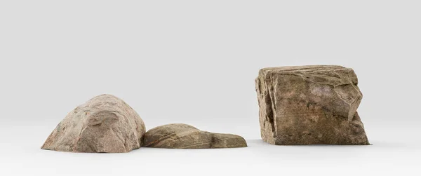 Дві Штуки Ізольовані Реалістичні Камені Білому Тлі Рендеринг Немає Людей — стокове фото