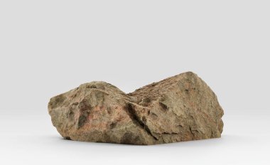 Beyaz arka planda izole edilmiş gerçekçi kaya, 3 boyutlu görüntüleme, insan yok.
