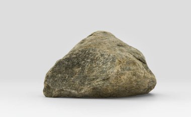 Beyaz arka planda izole edilmiş gerçekçi kaya, 3 boyutlu görüntüleme, insan yok.