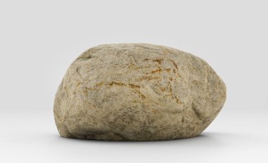 Beyaz arka planda izole edilmiş gerçekçi kaya, 3 boyutlu görüntüleme, insan yok.