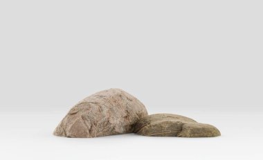 Beyaz arka planda izole edilmiş gerçekçi kaya, 3 boyutlu görüntüleme, insan yok.