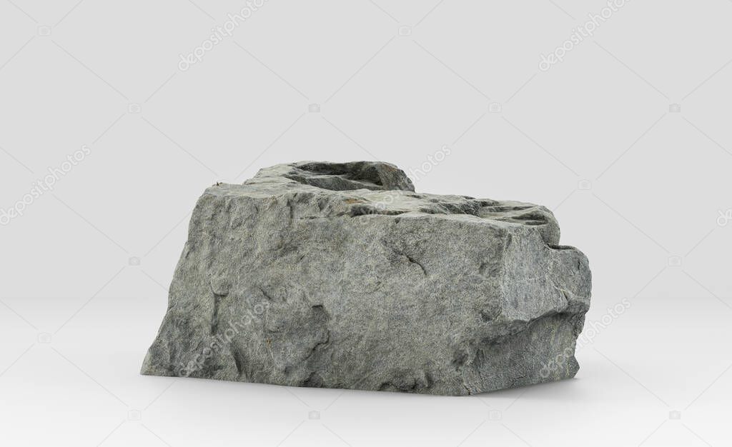 Isolated realistic rock  in white background, 3d Rendering, no people