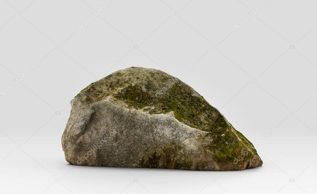 Isolated realistic rock  in white background, 3d Rendering, no people