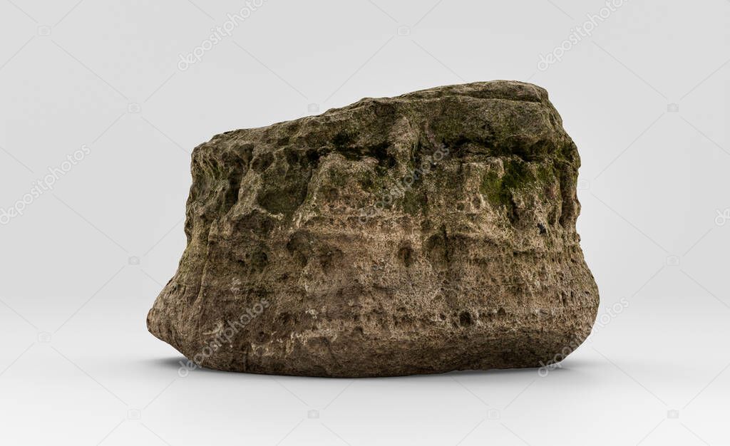 Isolated realistic rock  in white background, 3d Rendering, no people