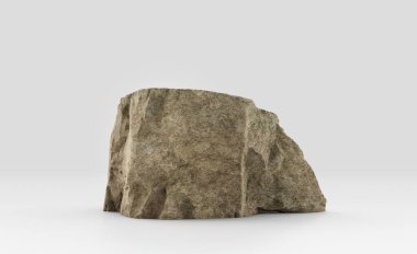 Beyaz arka planda izole edilmiş gerçekçi kaya, 3 boyutlu görüntüleme, insan yok.