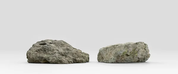 Dos Piezas Rocas Realistas Aisladas Fondo Blanco Renderizado Sin Personas — Foto de Stock