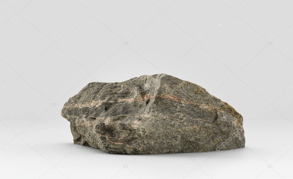 Isolated realistic rock  in white background, 3d Rendering, no people