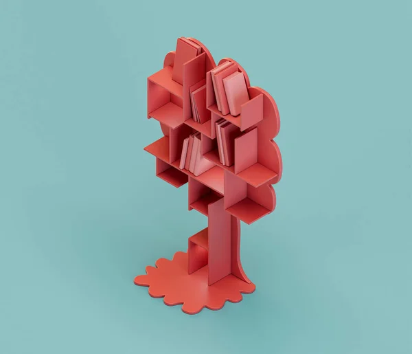 Ein Kinderbuchregal Form Eines Baumes Isometrische Rote Farbe Spielplatz Objekt — Stockfoto