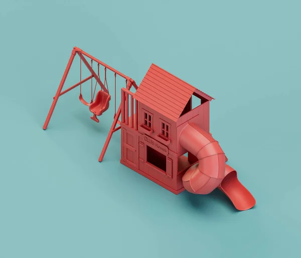 Skjuta Playgraound Isometrisk Röd Färg Lekplats Objekt För Fysisk Och — Stockfoto