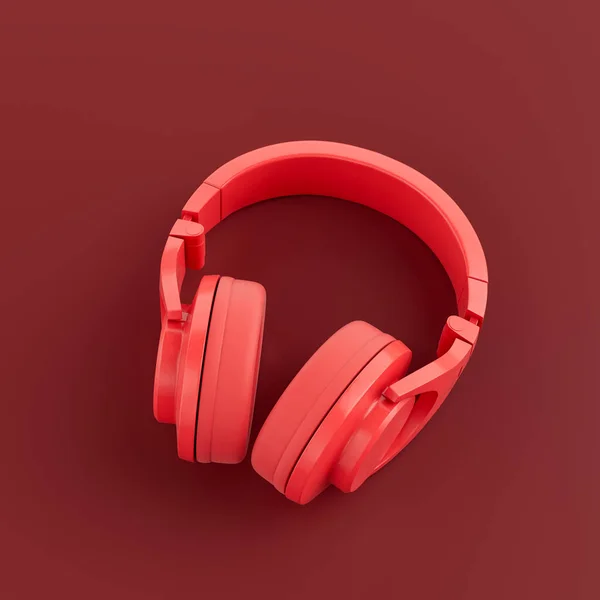 Monochrome Single Red Color Ear Headphone Red Studio Top View — Stock Photo, Image