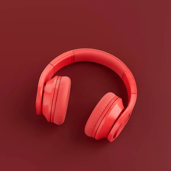 Monochrome Single Red Color Ear Headphone Red Studio Top View — Stock Photo, Image