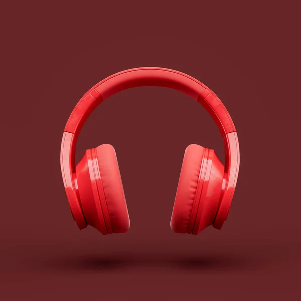 Einfarbige Rote Farbe Über Kopfhörer Einem Roten Studio Frontansicht Darstellung — Stockfoto